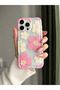 Pink and cream flower patterned transparent phone case compatible with iphone 15 pro max
