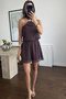 Women's Coffee Halter Neck Polka Dot Mini Dress 1041-2926