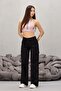 Black Cargo Pocketed Stretch Fabric High Waist Wide Leg Trousers - 5