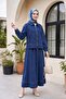 Denim Suit with Front Zipper and Double Pockets -Indigo - 4