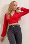 Women's Red Deep V-Neck Jersey Knitted Blouse Li00087 - 6