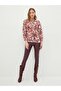 Tie-Up Neckline Patterned Long Sleeve Women's Blouse (S2) - 2