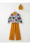 Girl's Pompom Gray Knitwear Cardigan Sleeveless Inner Badi Knitwear Pants Beret 4-Piece Set - 6