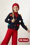 Girl's Black Pompom Knitwear Cardigan Sleeveless Inner Badi Knitwear Pants Beret 4-Piece Set