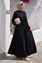 Black Dress with Fold Detail on the Front and Belt