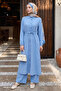 Gathered Buttoned Baby Blue Tunic Set - 4