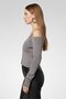 Women Sweatheart Neckline Long Sleeve Knitted Metallic Top, Grey - 3