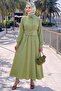 Buttoned Elastic Waist Pistachio Green Dress - 2