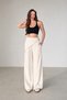 Women's White Stone Detailed Scarf Detail Wide Leg High Waist Trousers