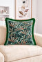 Tropical Palm Leaf Pattern Green and Orange Fringed Throw Pillow Cover - Bohemian Decorative Cushion Cover