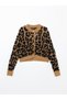 Xside Brown Crew Neck Leopard Print Women's Knitwear Cardigan - 5