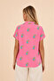 Women's Pink Patterned Bat Sleeve Shirt – Character Printed Relaxed Fit Summer Shirt - - 5