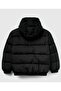Boy's Black Logo Embroidered Thick Coat - 2