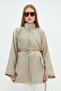 Zippered Belted High Collar Trench Coat - 2