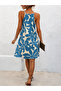 Women's Off-The-Shoulder Halter Neck Cut-Out Short Patterned Single Jersey Dress - 4