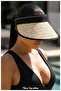 Women's Straw Visor Hat - Adjustable Sports and Beach Visor with Black Stripe (57-58 cm) (100% Paper)