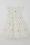 Girl's Dress with Floral Embroidery and Guipure Detail, Ages 3-7, Ecru - 7