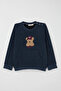 Boy's Tracksuit Set with Cute Hat and Teddy Bear Figure Embroidery, 9 Months-3 Years, Navy Blue Melange - 6