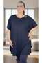 Broch Detail Cyclone Neck Short Sleeves Loose Fit Viscose Fabric Extra Large Size Bluz Black - 3