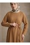 Women's Woven Strawberry Fabric Belted Long Comfortable Fit Pocketless Daily Hijab Dress-Tan - 2