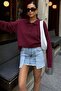 Burgundy Buttoned Polo Neck Women's Sweater Mg2307