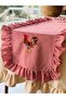 Red Gingham Linen Runner with 2 Ends Featuring Rooster Embroidery Detail. - 4