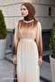 Transitional Pleated Beige Satin Dress - 2