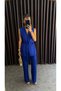 Women's Waist-Tied Dabil Fabric Suit Sax Midi Length