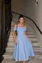 Baby Blue Galadriel Madonna Collar Double Fabric Flared Midi Dress Tns-9003
