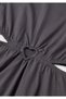Girl's dark brown short-sleeve dress with heart detail at the waist - 3