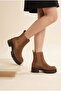 Tan Genuine Suede Leather Women's Chelsea Boots with Elastic Sides |   Thick Sole |   Comfortable & Stylish - 4