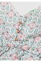 Girl's White All-Printed Dress with Drawstring Waist Detail and Buttons, V-Neck - 3