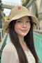Women's Beige Straw Rope Cherry D Patterned Bucket Hat |   Summer Trend Handmade Design - 3