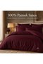 100% Cotton Satin Striped Double Duvet Cover Set - Claret Red