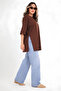 Brown Oversize Double Sleeve Long T-Shirt with Side Slits |   Cotton Basic Crew Neck Single Jersey Fabric Casual Comfortable T-Shirt |   Standard Size All Season - 4