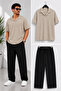 Men's Bürümcük T-Shirt Tracksuit Summer Casual Top and Bottom Set