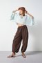 Lined Voile Elastic Waist Shalwar Trousers Brown 31179 - 5