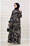 Müjde Half Button Robe Dress-Black - 2