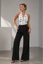 Women's Black Degaje Collar Polka Dot Blouse & High Waist Palazzo Pants Bottom-Top Set - 6