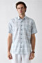 Short Sleeve Regular Fit Pocketed Linen Blend Plaid Sport Shirt