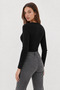 Women's Black Neck Tie Ribbed Knit Blouse - 7