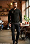 Men's Black Non-Pilling Standard Fit Regular Cut Embroidery Pattern Polo Neck Knitwear Sweater - 6