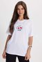 Women's Oversize Wide Cut 100% Cotton Crew Neck Short Sleeve Printed White T-Shirt Blouse