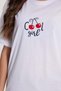 Women's Oversize Wide Cut 100% Cotton Crew Neck Short Sleeve Printed White T-Shirt Blouse - 5