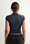 Button Detailed Cut Out Low Cut Crop Blouse Summer Stretchy Women's Top - 3