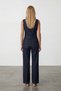 Navy Blue Gold Button Detailed Jean Vest and Palazzo Trousers Set Alc-X15499 - 5