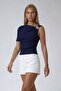 Women's navy blue star accessory one shoulder summer blouse alc-x14174 - 2