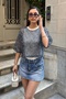 Women's Navy Blue Athlete-Style Sequined Mesh Blouse - 5