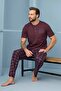 Men's Short Sleeve Cotton Pajama Set 7945 Claret Red - 3