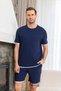 Men's Short Sleeve Shorts Piping Detail Waffle Fabric Pajama Set 260105 Navy Blue - 2